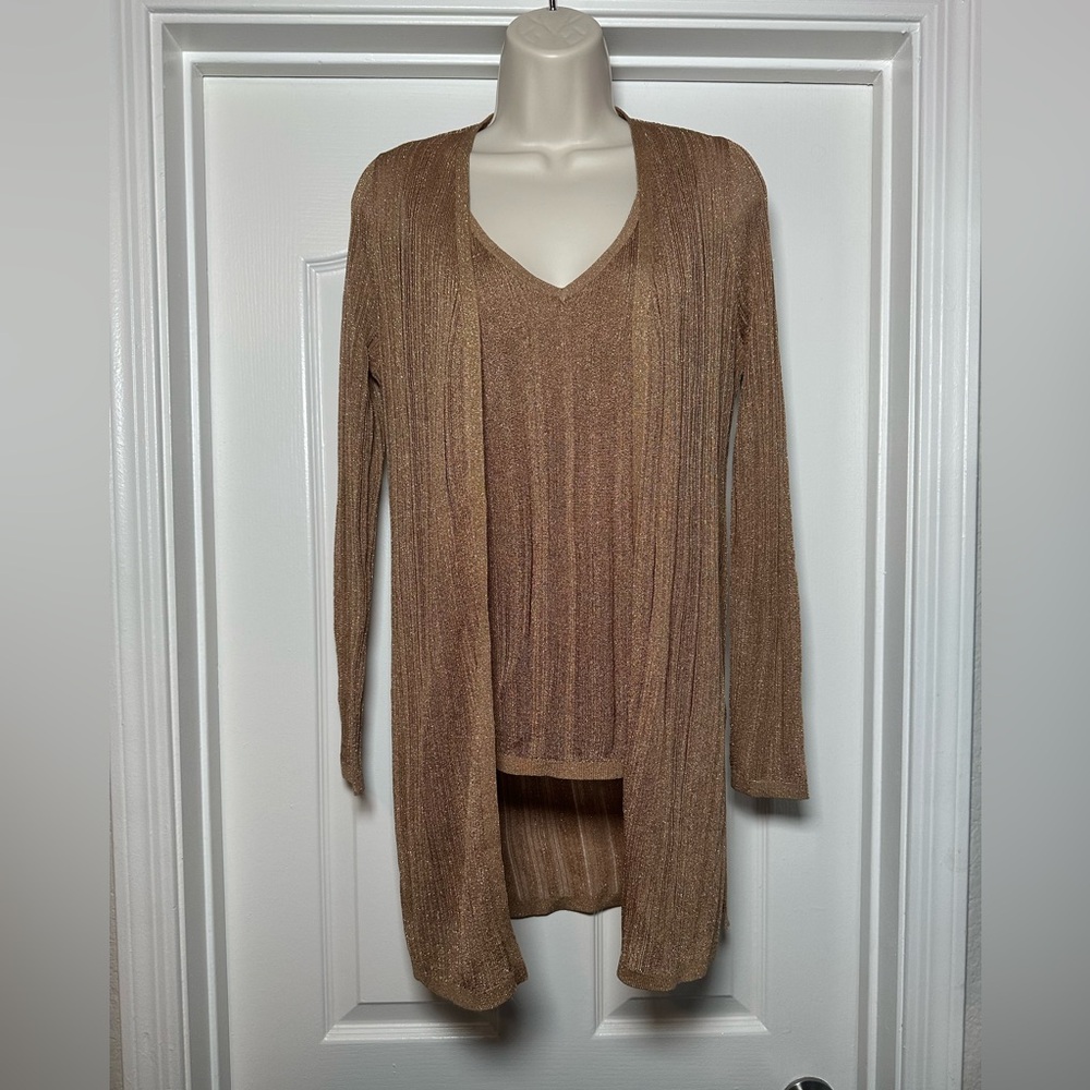 NWT White House Black Market Golden Sparkle Tank & Matching Cardigan 2 Piece